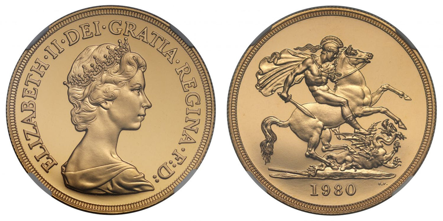 Elizabeth II 1980 proof Five-Pounds PF69 ULTRA CAMEO