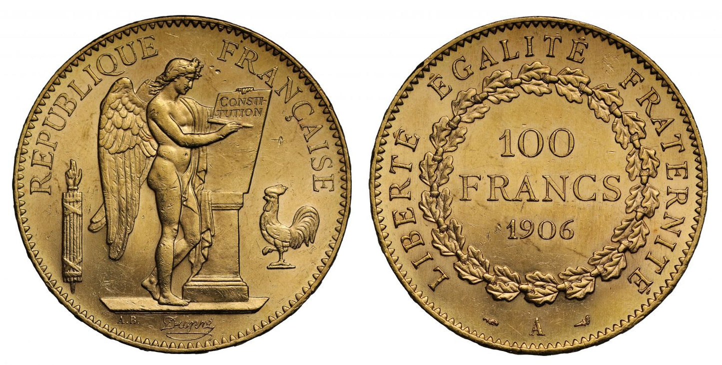 France, 1906-A gold 100-Francs