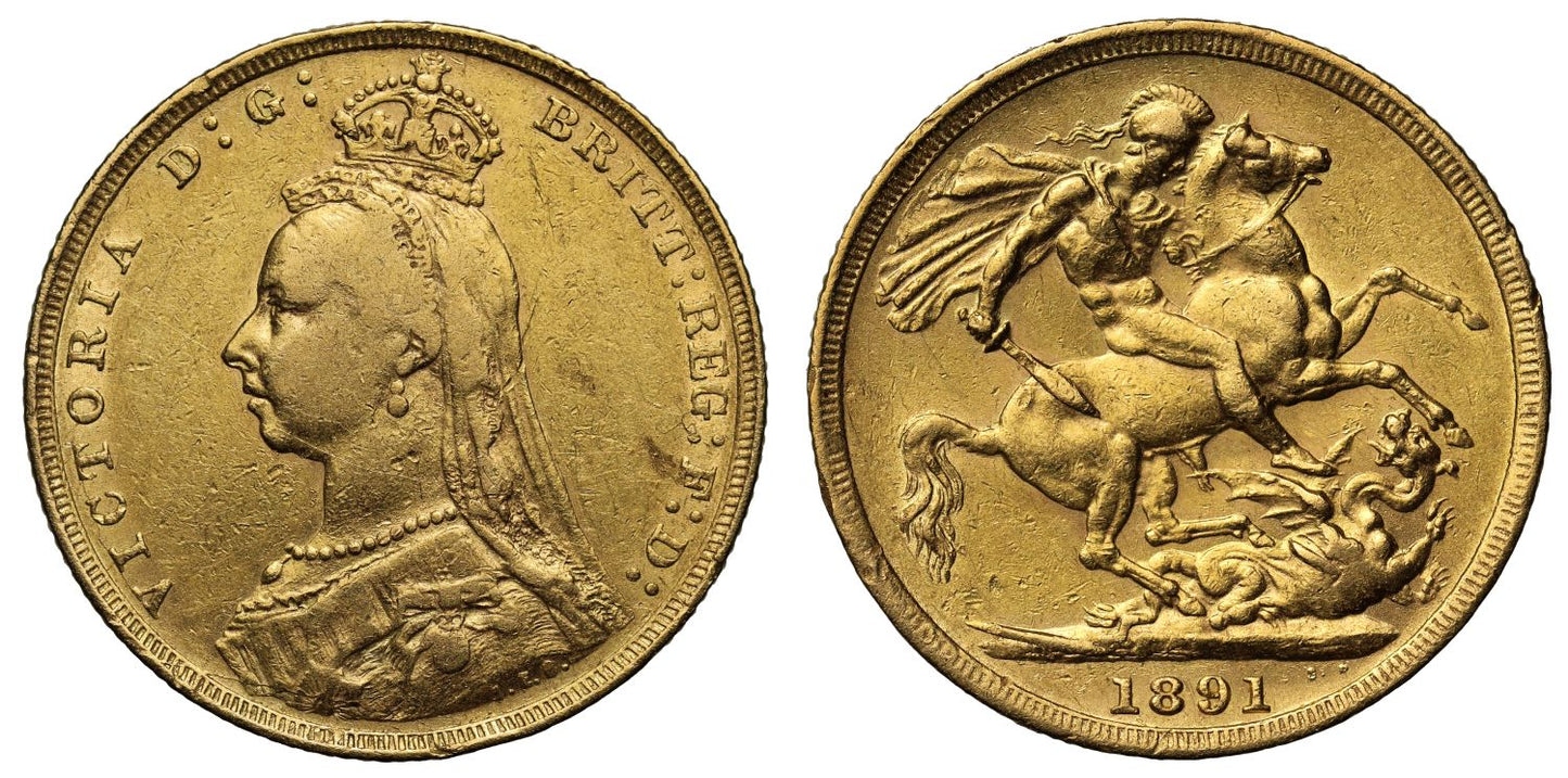 Victoria 1891 Sovereign DISH L14 short tail reverse R5