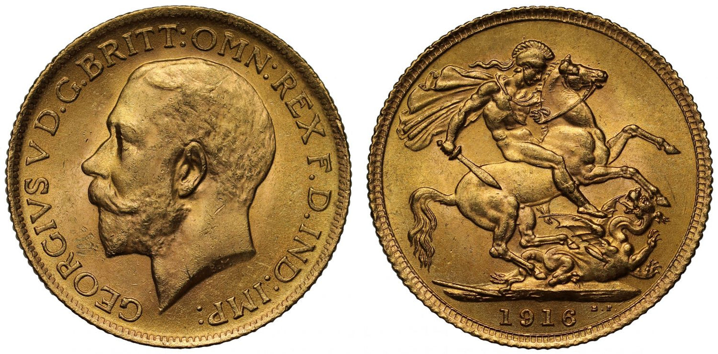 George V 1916 Sovereign London Mint, low mintage World War I issue