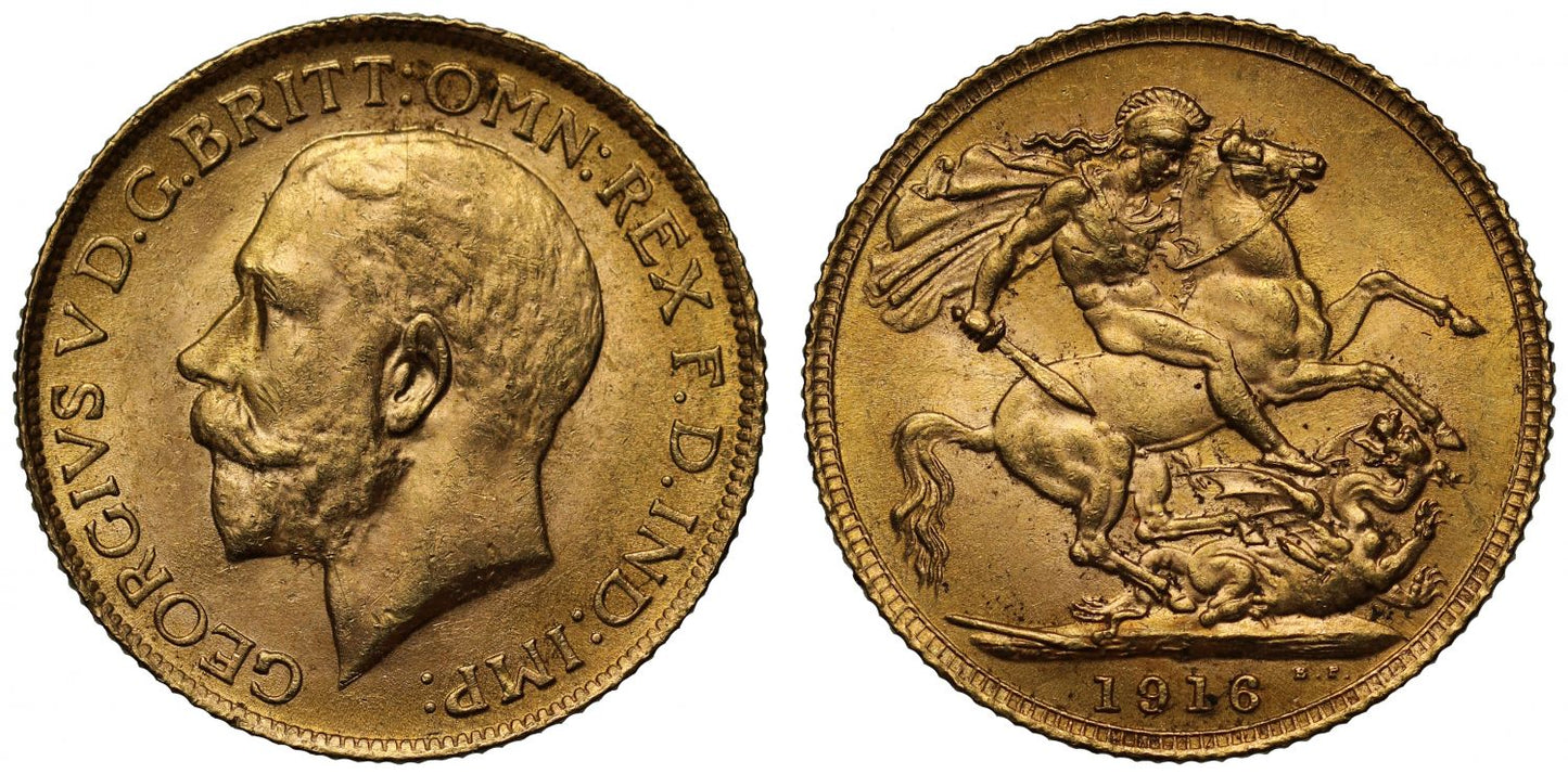 George V 1916 Sovereign London Mint, low mintage World War I issue