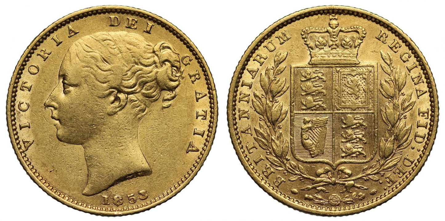 Victoria 1853 Sovereign, wider spread date