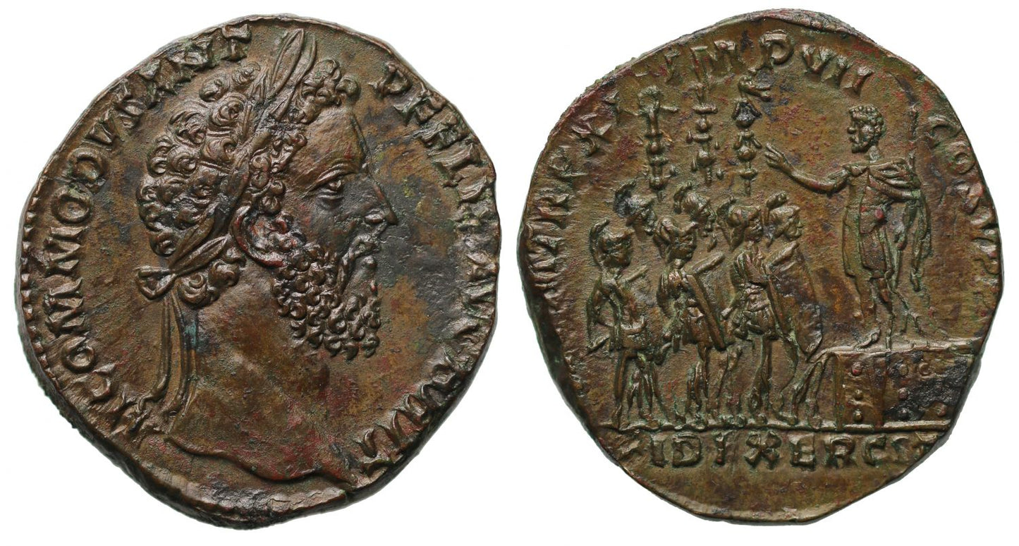Commodus, AE Sestertius, Adlocutio scene