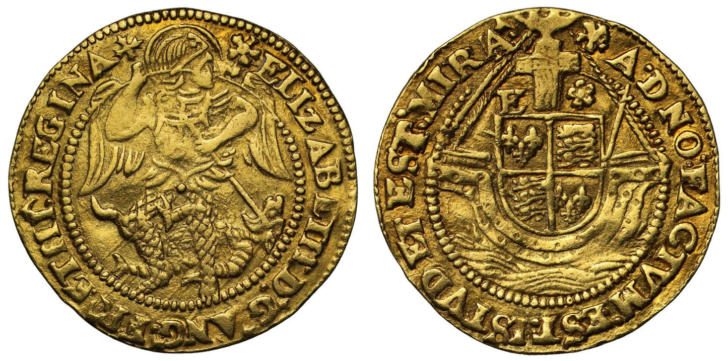Elizabeth I gold Half-Angel, mm eglantine