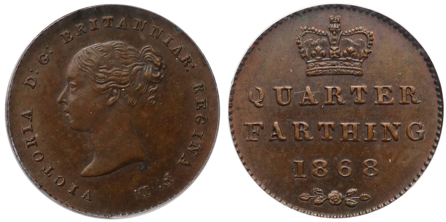 Victoria 1868 bronzed copper Proof Quarter-Farthing, CGS UK 75