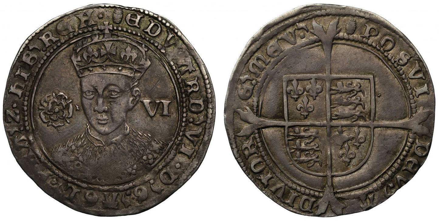 Edward VI fine silver Sixpence, mint mark tun