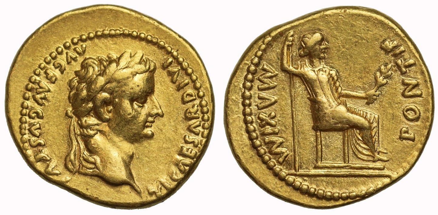 Tiberius, Aureus, Lugdunum, Ch. VF, 5/5, 4/5