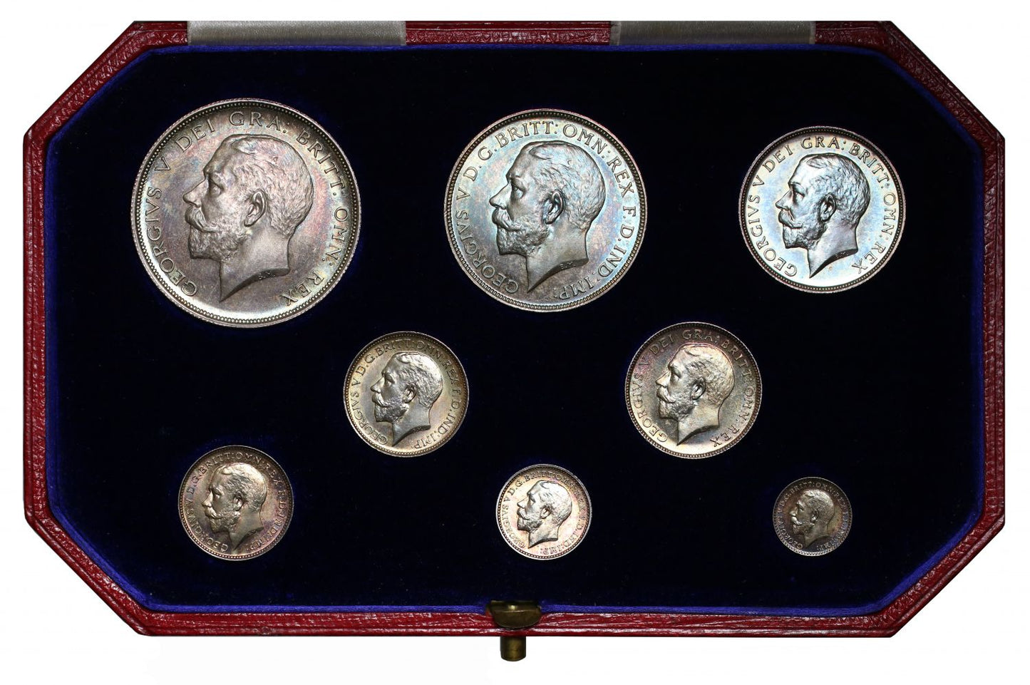 George V 1911 8-coin silver proof Set - Crown to Maundy Penny, cased