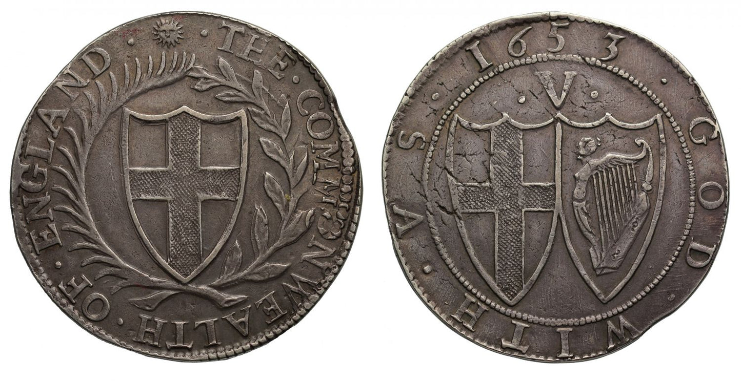 Commonwealth 1653 Crown V struck over inverted A