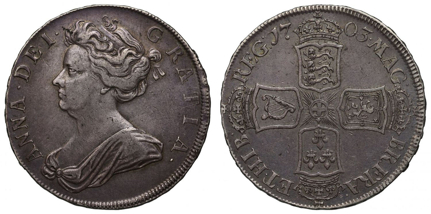 Anne 1703 Halfcrown, plain below bust, very rare