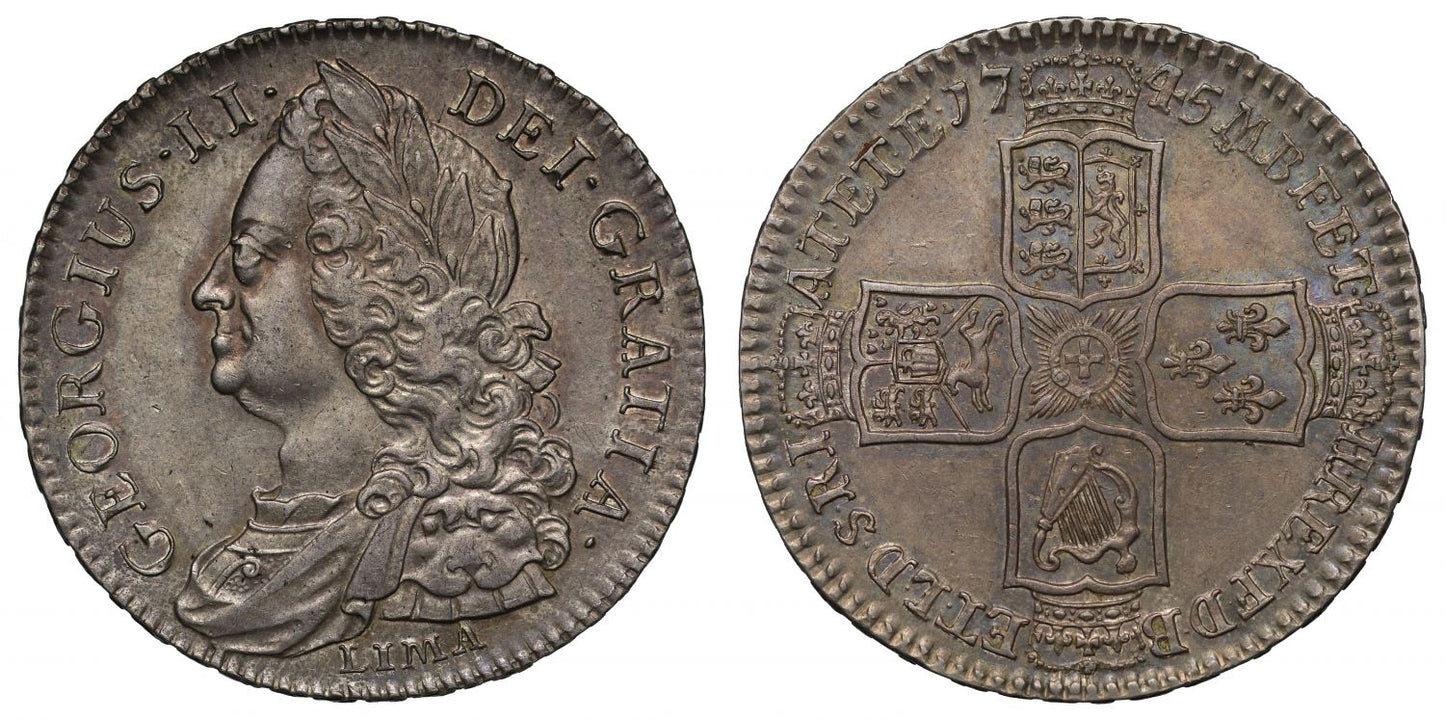 George II 1745 LIMA Halfcrown, struck form captured treasure