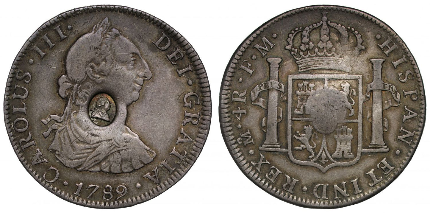 George III oval countermark on Mexico 1789 FM 4-Reales, Mexico City