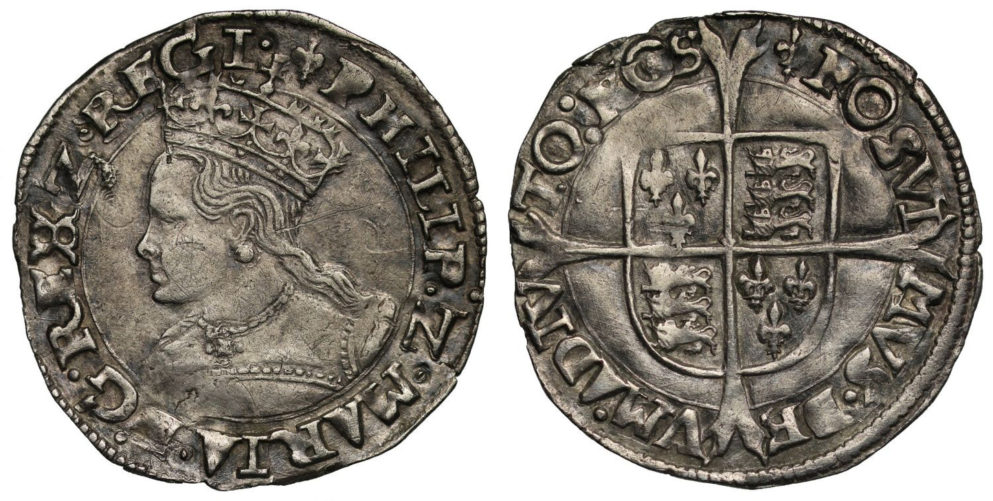 Philip and Mary Silver Groat Mintmark Lis, great portrait detail