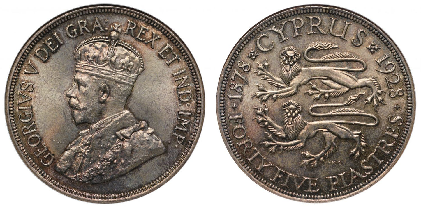 Cyprus, George V 1928 45-Piastres MS64