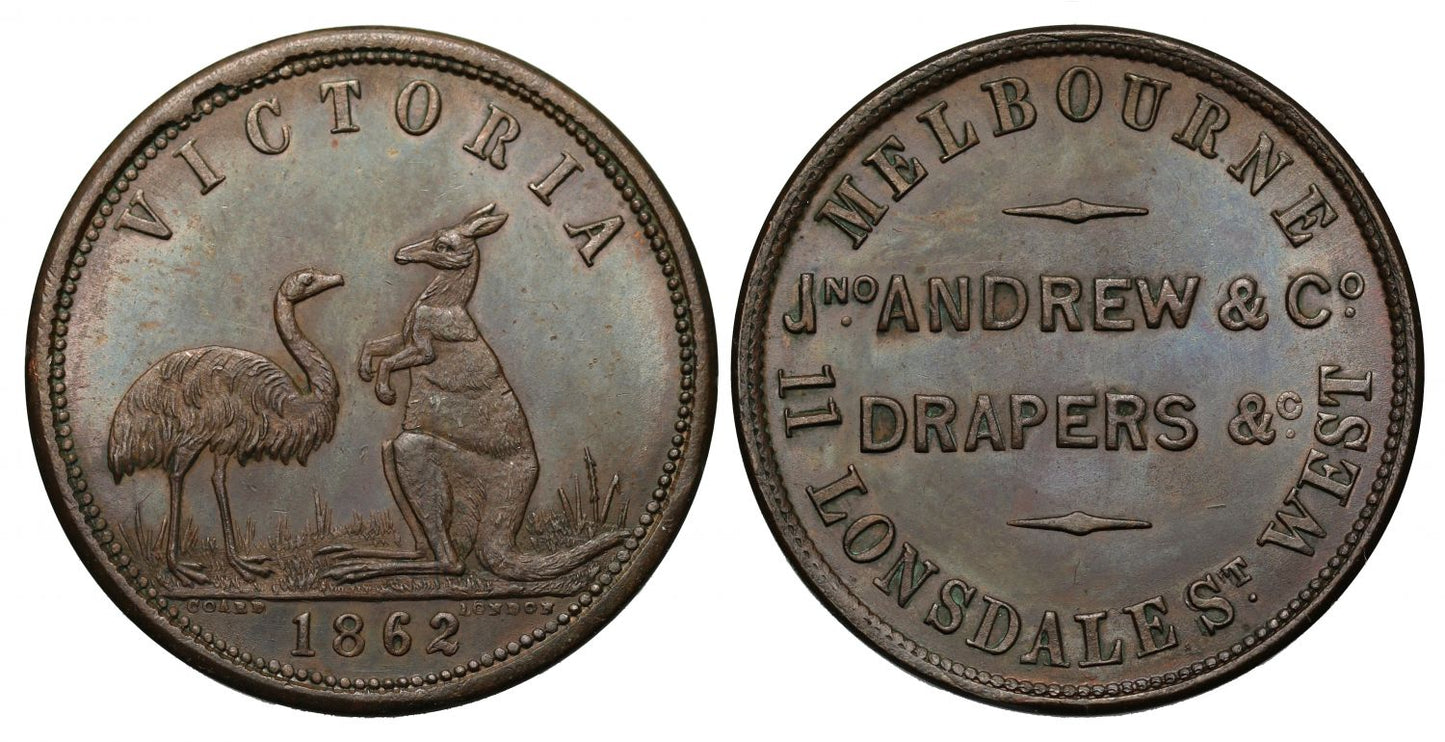 Australia, Melbourne, Copper Halfpenny Token, 1862, JNO ANDREWS & CO.