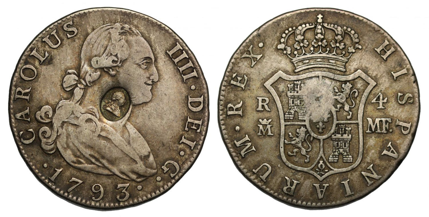 George III countermarked 4-Reales 1793 Madrid Spain