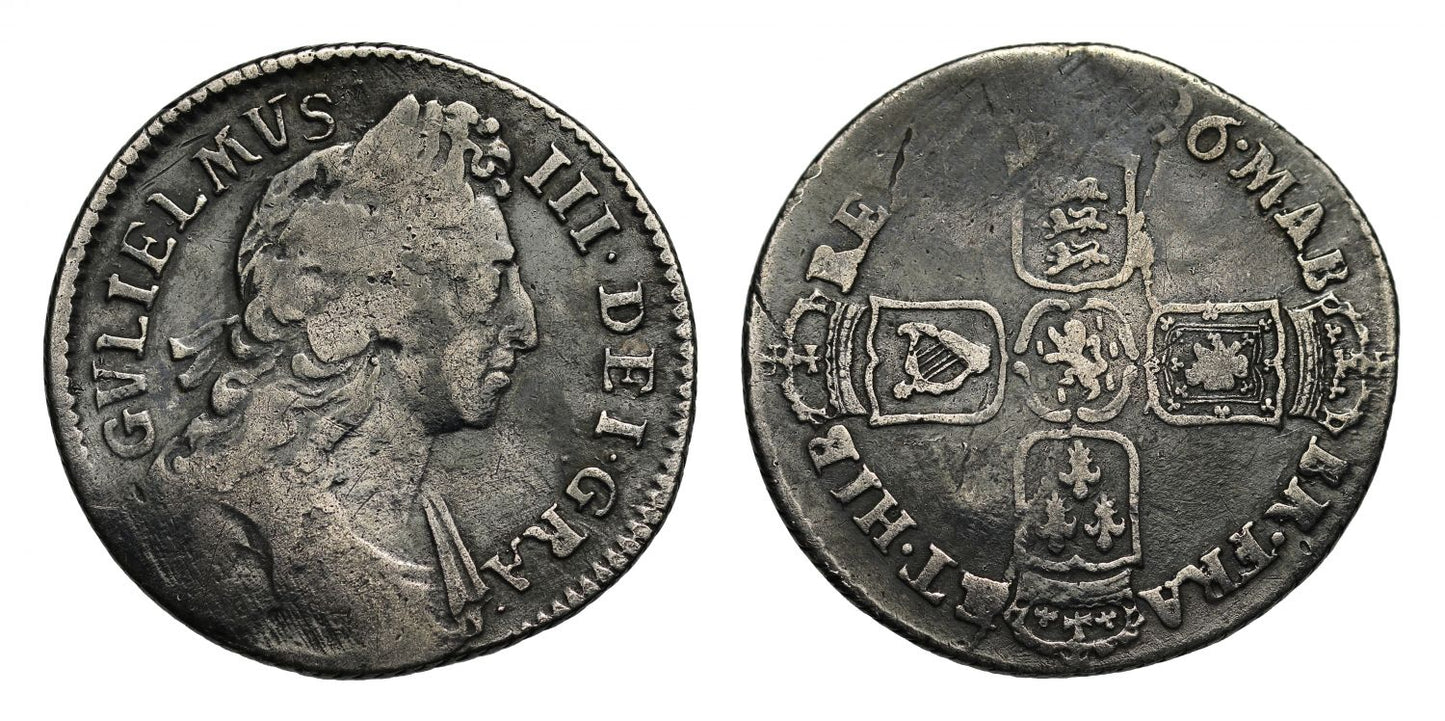 William III 1696 Shilling, error reading on reverse MAB for MAG