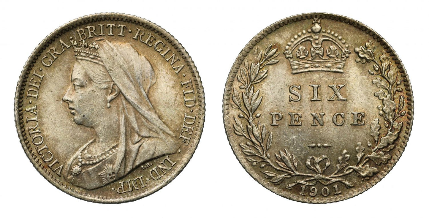 Victoria 1901 Sixpence, older veiled head, final year