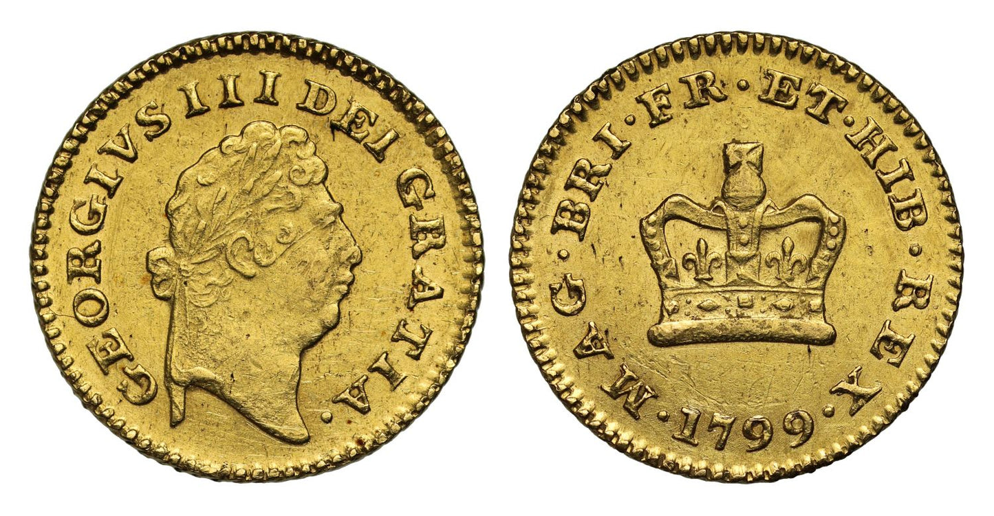 George III 1799 Third Guinea of Seven Shillings, first type, first bust rare date
