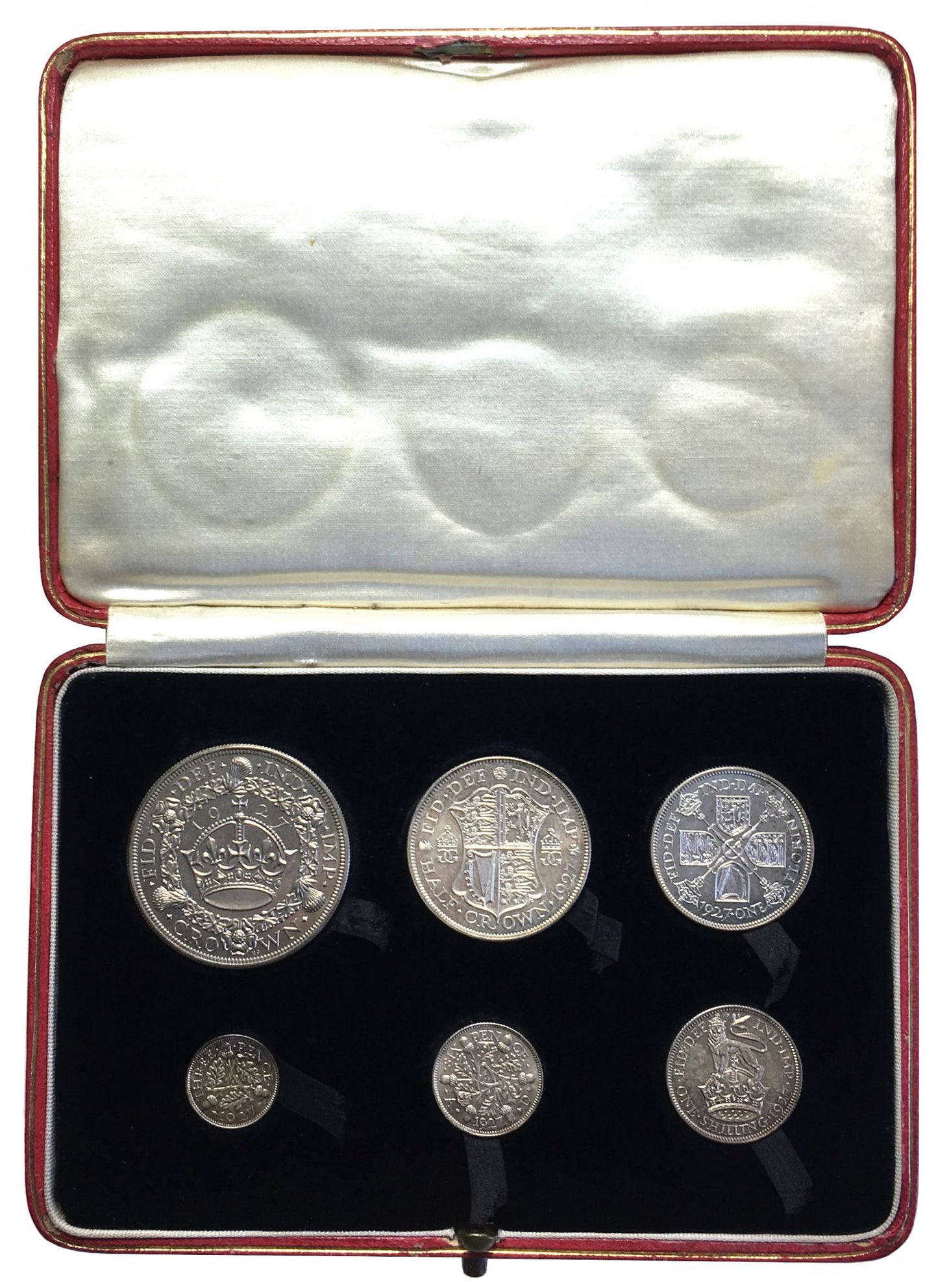 George V 1927 cased silver proof Set of the new coinage, six coins