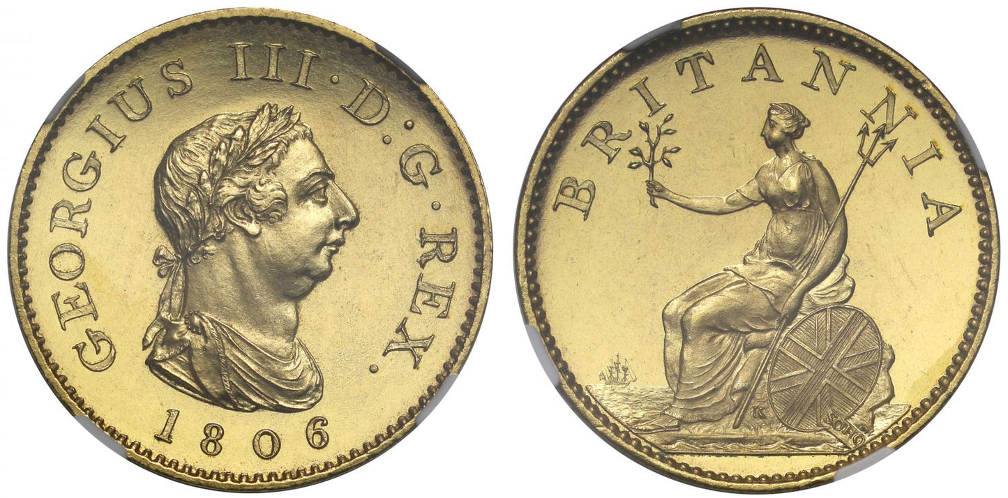 George III 1806 gilt pattern Farthing PF64 CAMEO