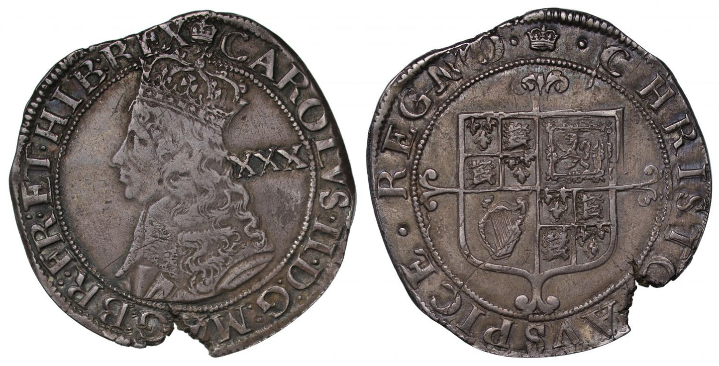 Charles II Halfcrown, third Hammered Issue, no stops at obverse mint mark