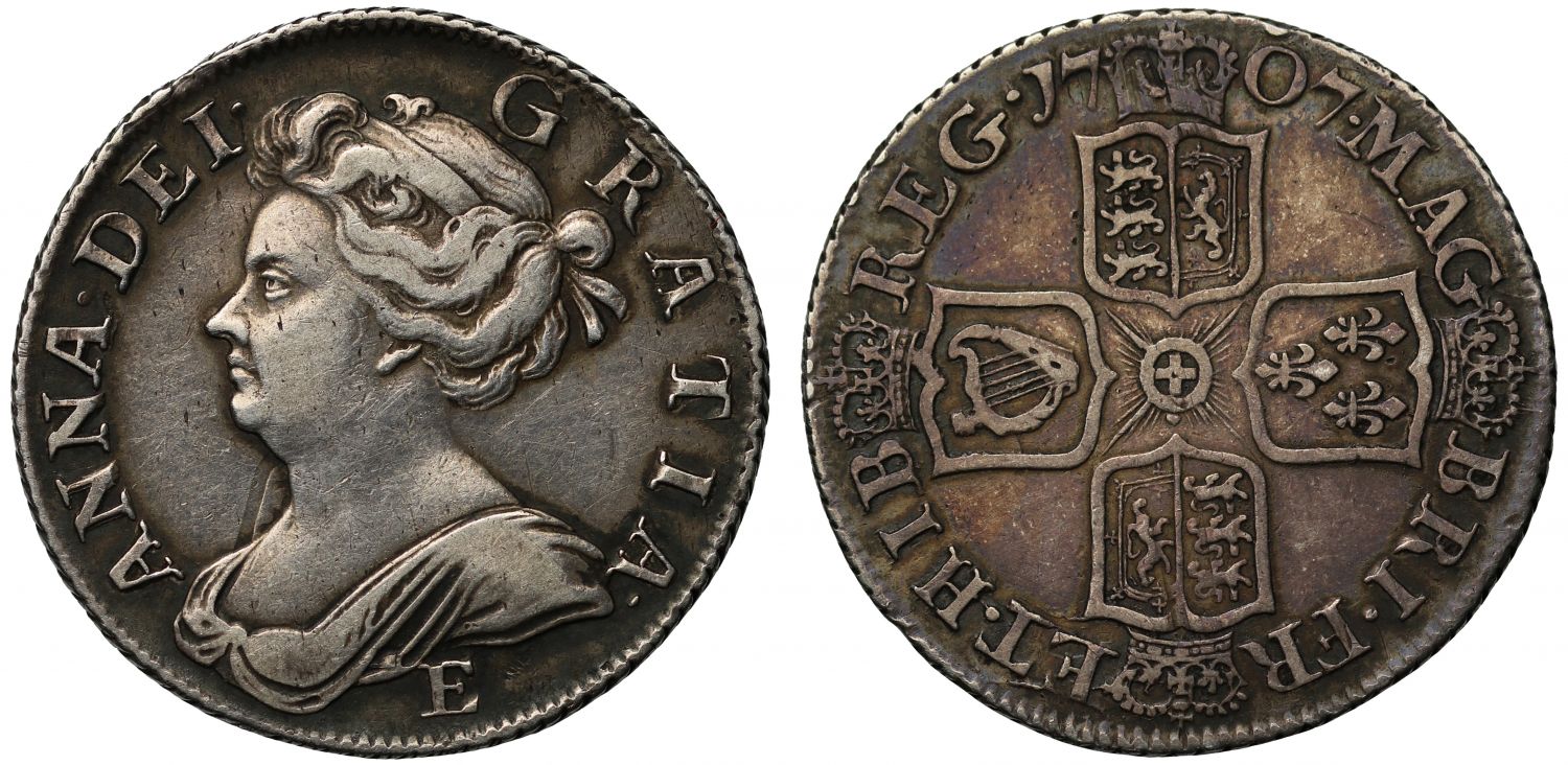 1707年 英国 アン女王 英国 シリング 銀貨 エディンバラ造幣局