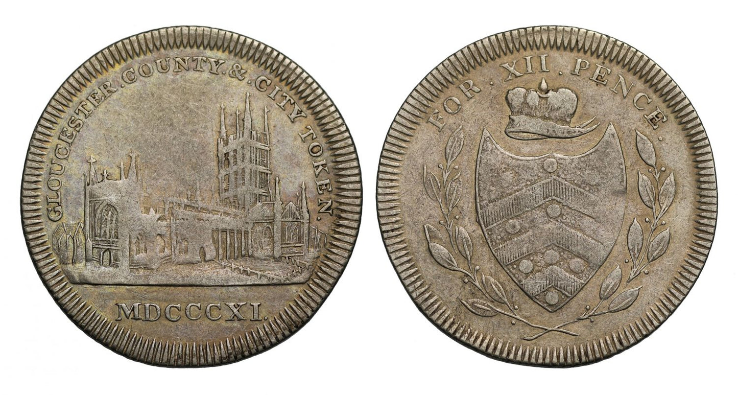 19th century silver token, Gloucester City Shilling, 1811, rare variety with .&.