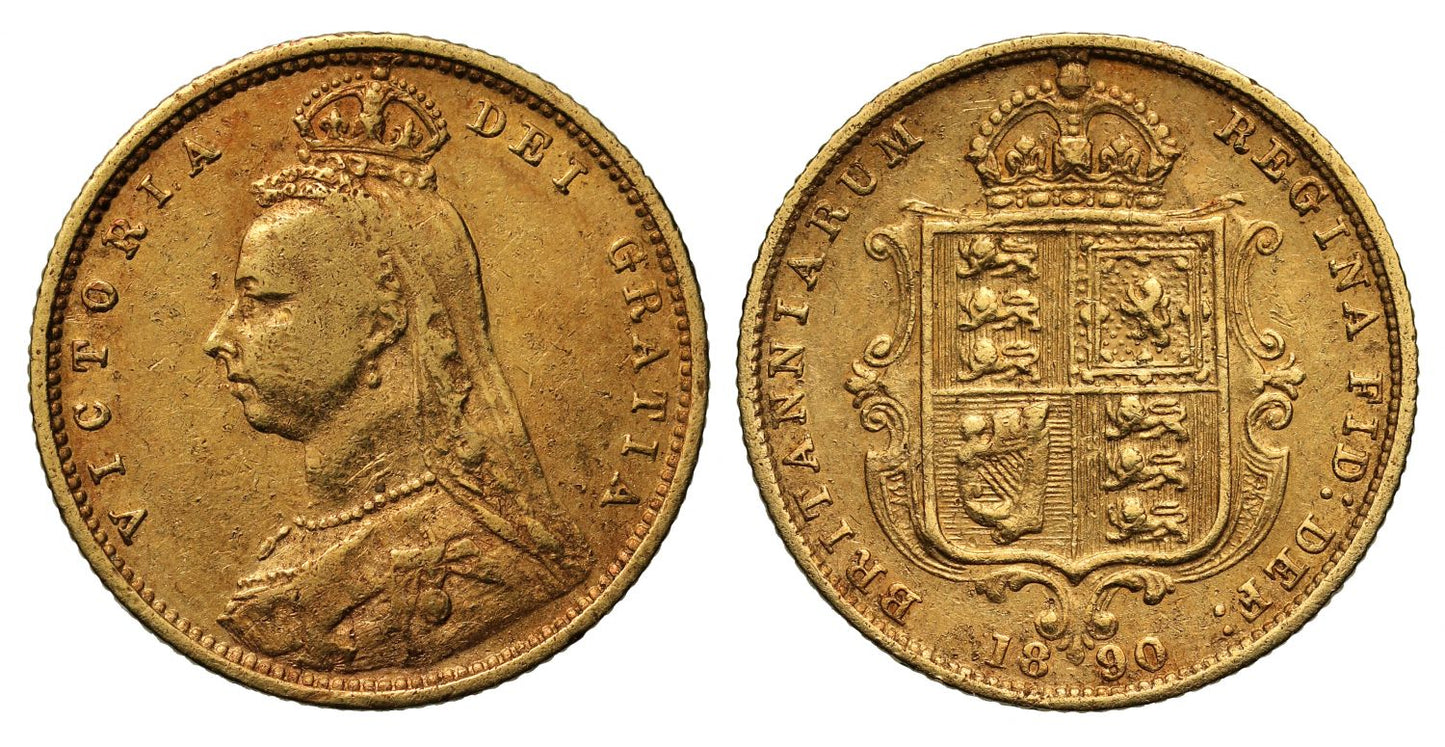 Victoria 1890 Jubilee Half-Sovereign, plain truncation, high shield, London