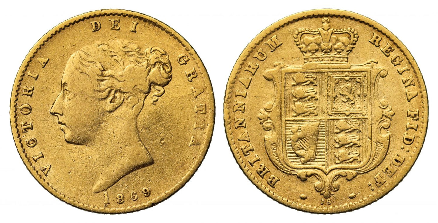 Victoria 1869 Half-Sovereign, second young head, die number 16