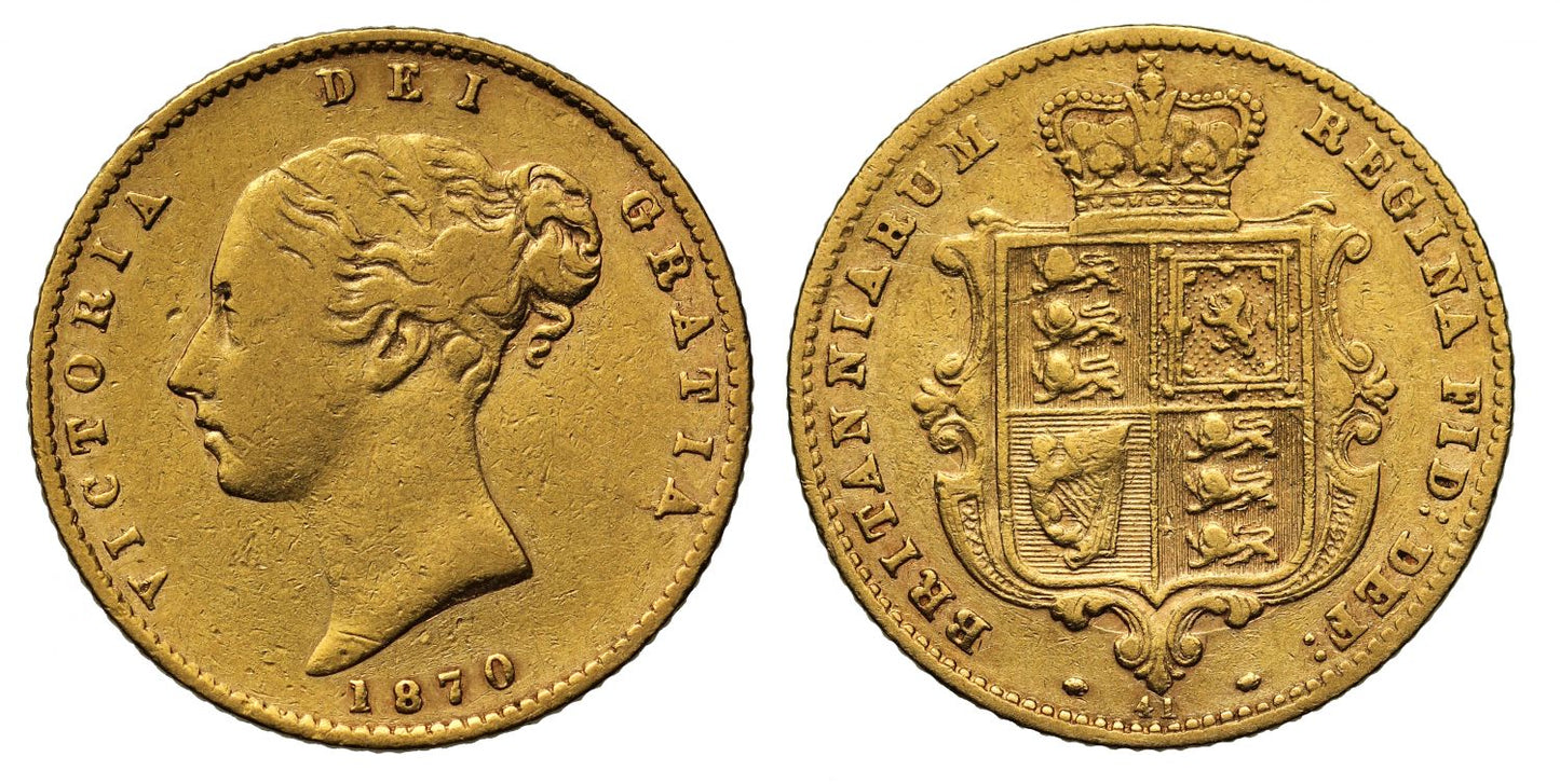 Victoria 1870 Half-Sovereign, die 41, no serif on 1, second young head