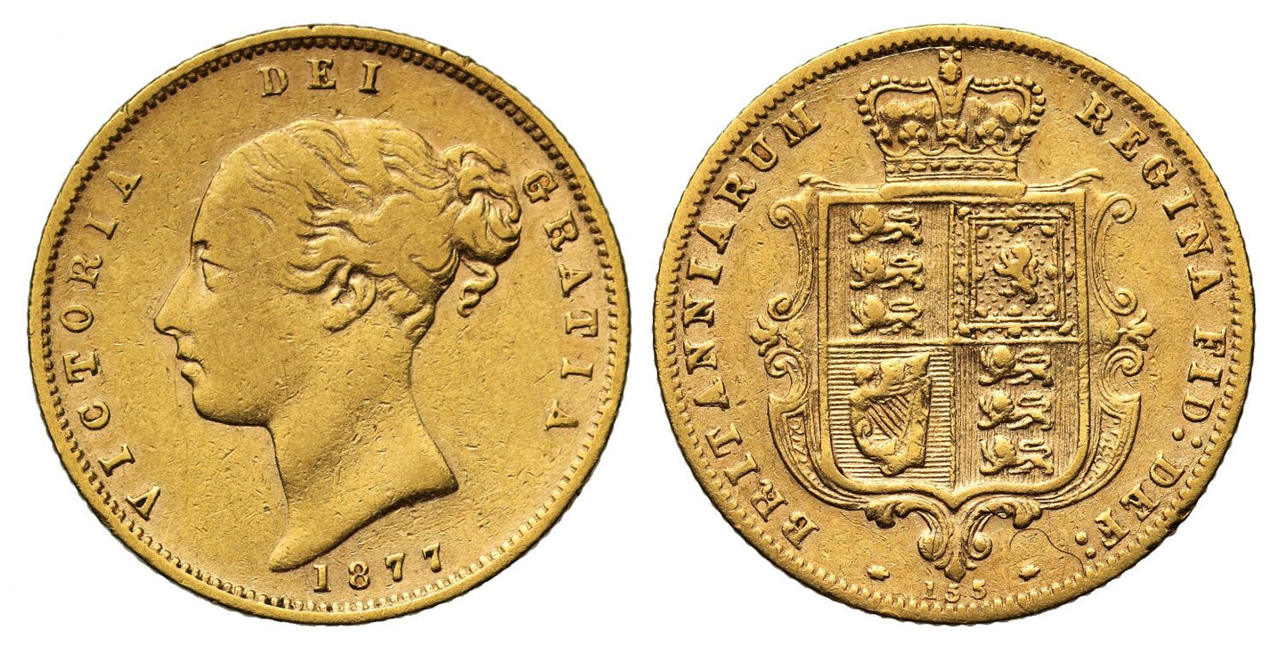 Victoria 1877 Half-Sovereign, fourth young head, die number 155