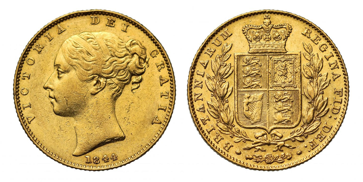 Victoria 1844 Sovereign, spread date 44, first young head