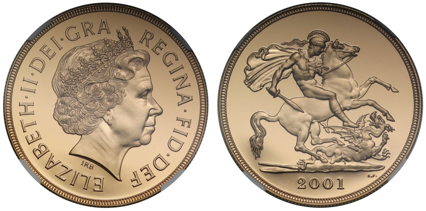 Elizabeth II 2001 proof Five-Pounds PF70 ULTRA CAMEO