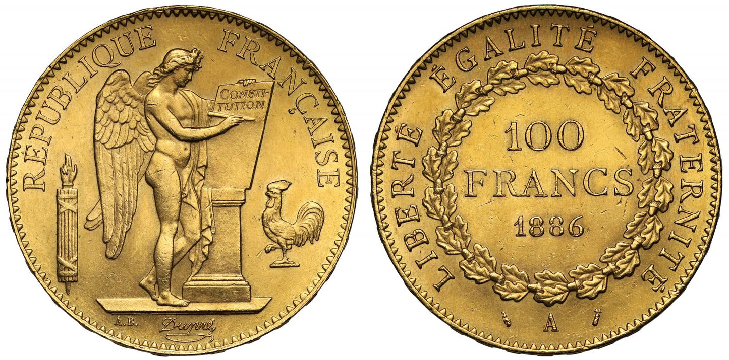 France, "Genie" type gold 100-Francs 1886-A