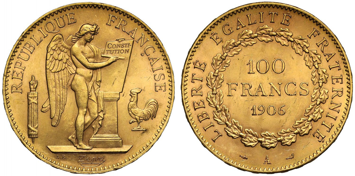 France, "Genie" type gold 100-Francs 1906-A