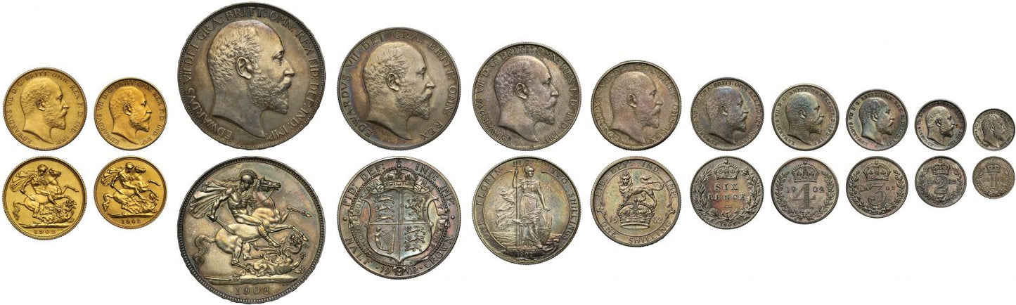 Edward VII 1902 matt proof set - Sovereign to Maundy Penny, Coronation issue