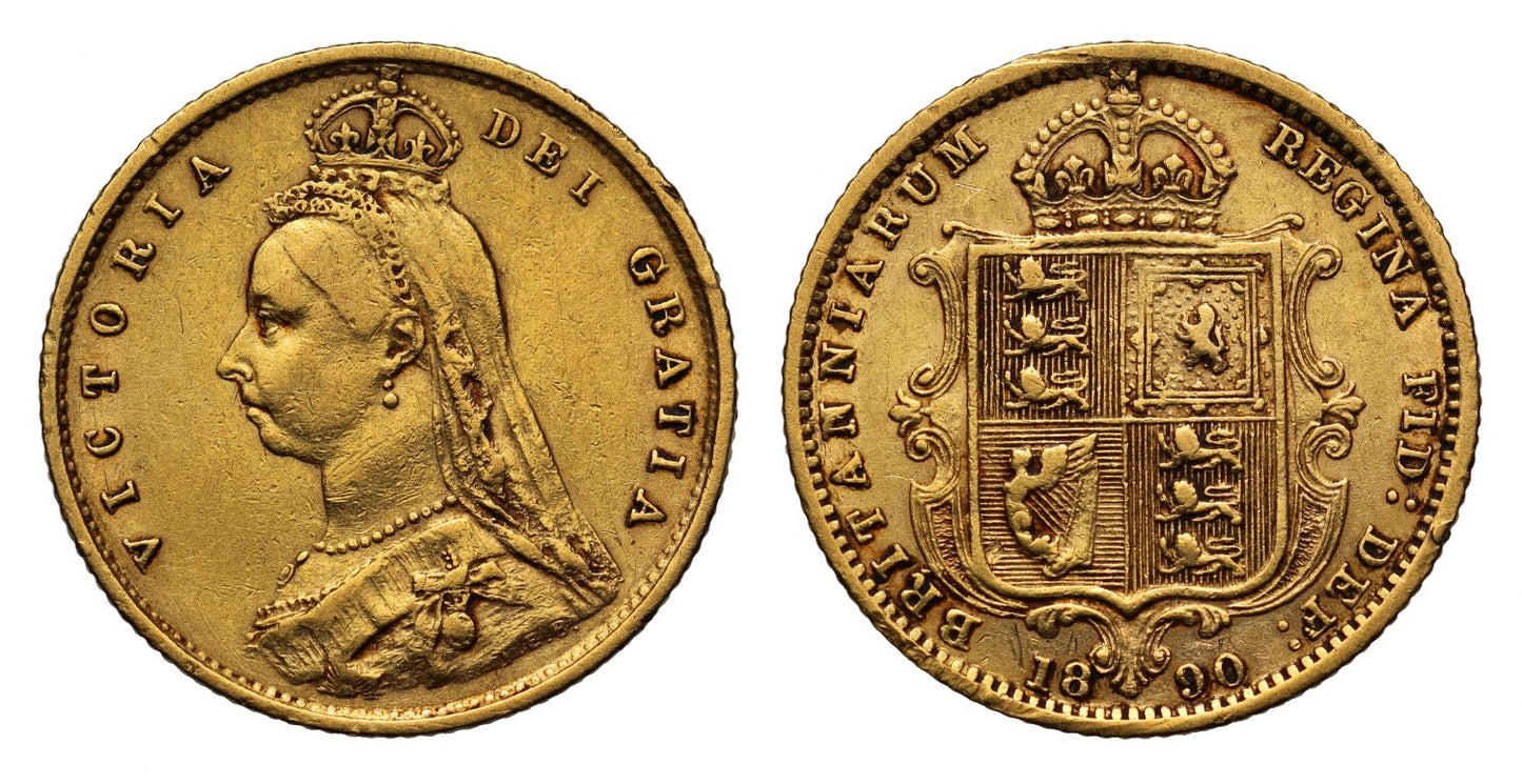 Victoria 1890 Jubilee head Half-Sovereign London DISH L512 IEB low shield