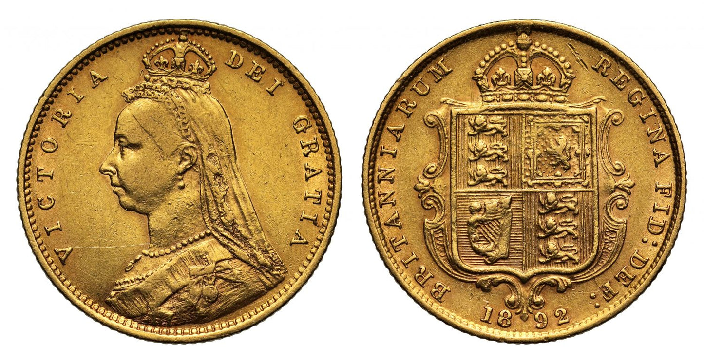 Victoria 1892 Jubilee head Half-Sovereign London DISH L514 no JEB high shield