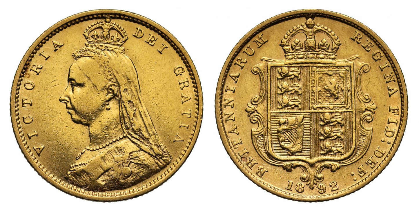 Victoria 1892 Jubilee head Half-Sovereign London DISH L514 no JEB high shield
