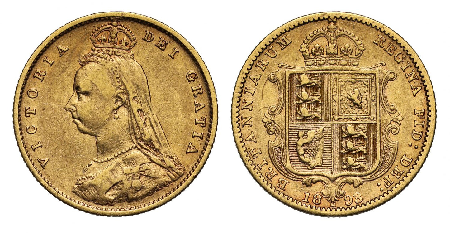 Victoria 1893 Jubilee head Half-Sovereign Melbourne DISH M507 low shield Rare