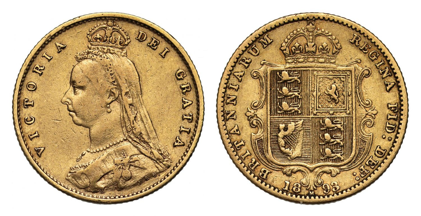 Victoria 1893 Jubilee head Half-Sovereign Melbourne DISH M507 low shield Rare