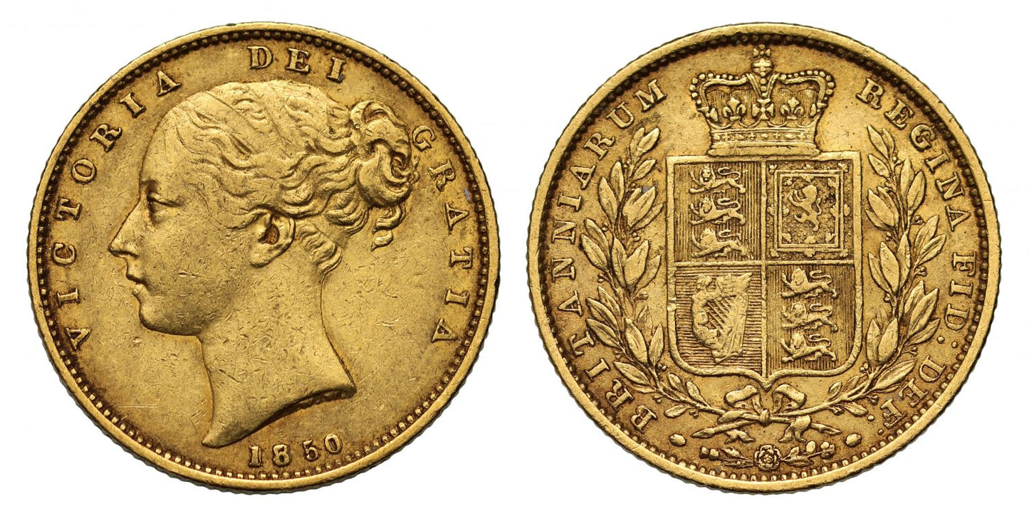 Victoria 1850 Sovereign 5 over 8 of date, extremely rare
