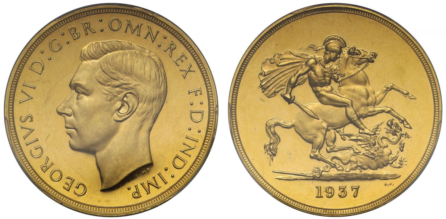 George VI 1937 proof Five-Pounds, PR62 DCAM, Coronation issue