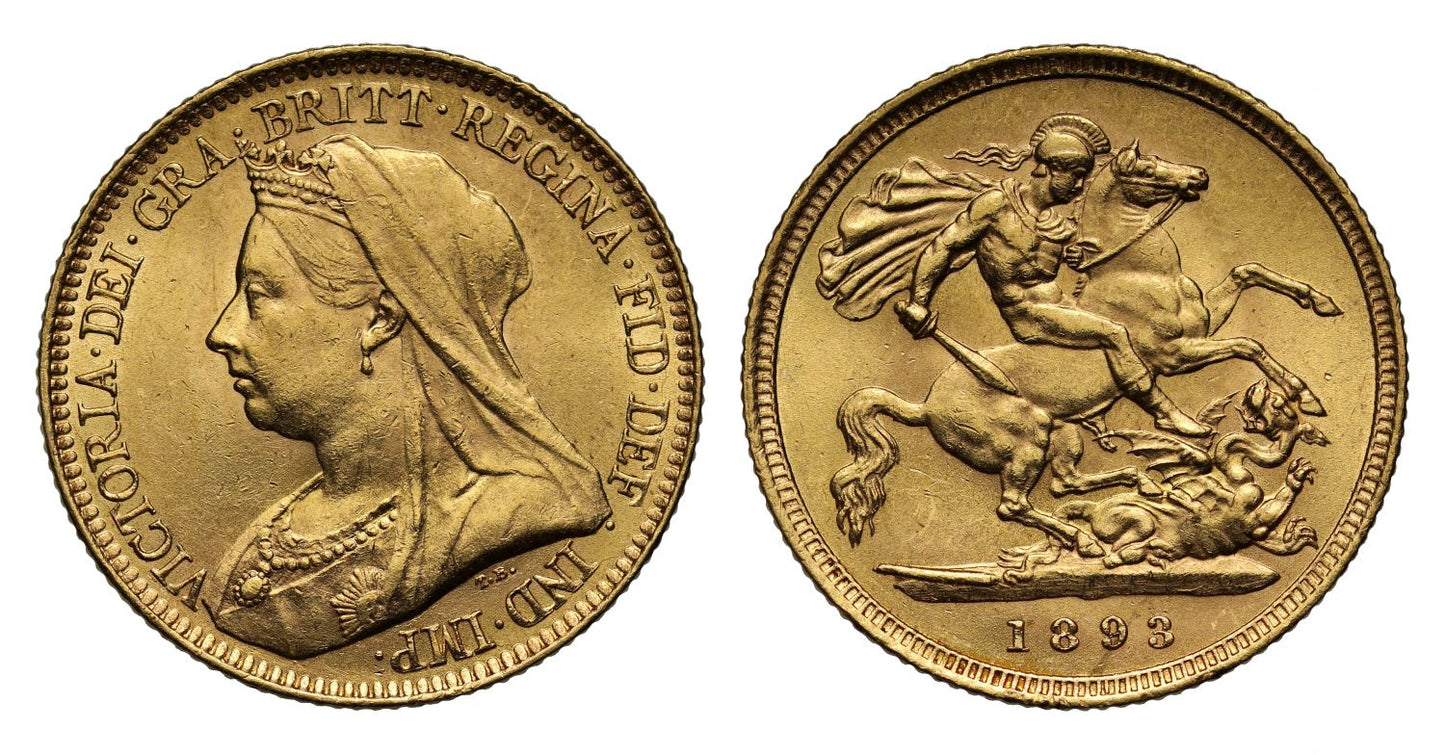 Victoria 1893 Half-Sovereign, old head, London Mint
