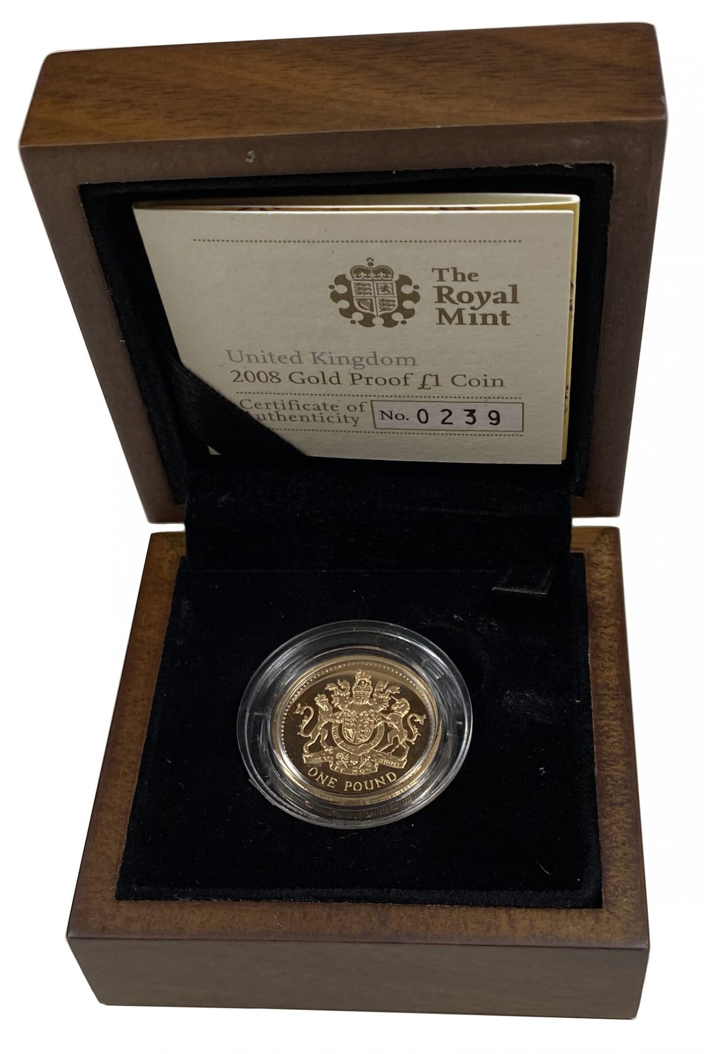 Elizabeth II 2008 gold proof £1 - Royal Arms