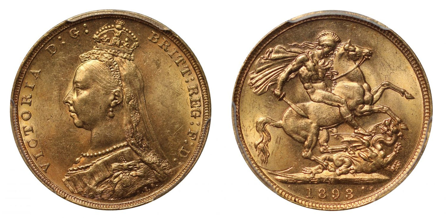 Victoria 1893 M Jubilee head Sovereign Melbourne mint MS62