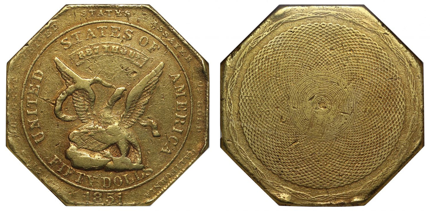 USA, California 1851 "887" Humbert "slug" 50-Dollars XF45