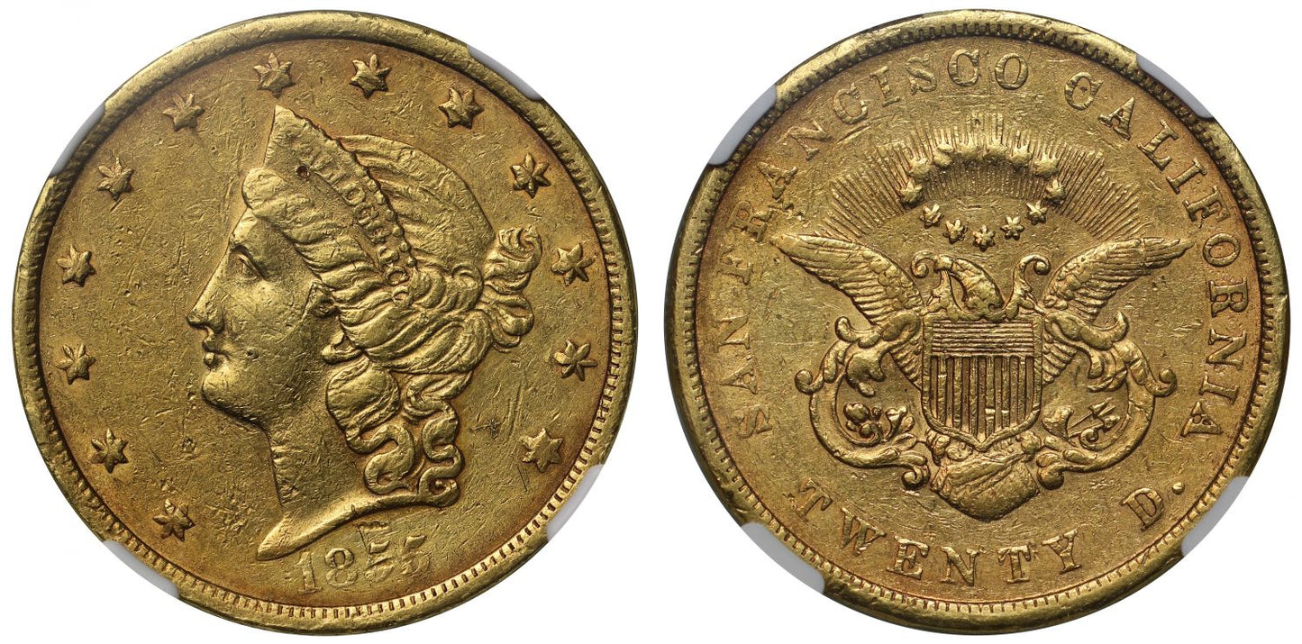 USA, California 1855 Kellogg & Co. gold $20 AU53