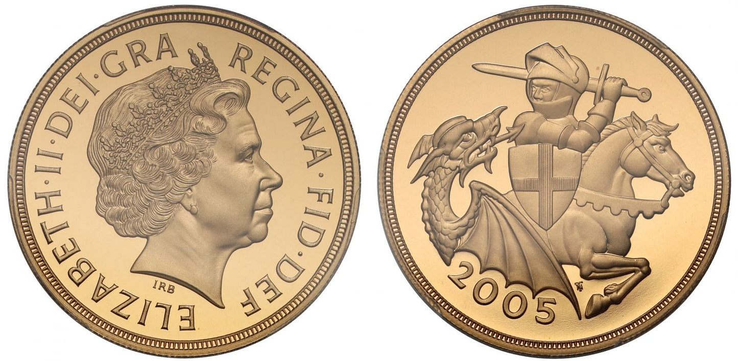 Elizabeth II 2005 proof Five-Pounds PR70 DCAM